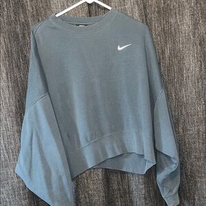 Nike Women's Slate Blue Cropped Crew Sweatshirt with White Swoosh